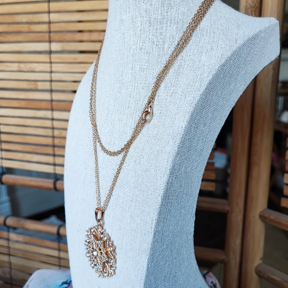 Large SNOWFLAKE Brilliant Clear Rhinestone Gold Tone Dual Link Chain Necklace - Picture 3 of 12